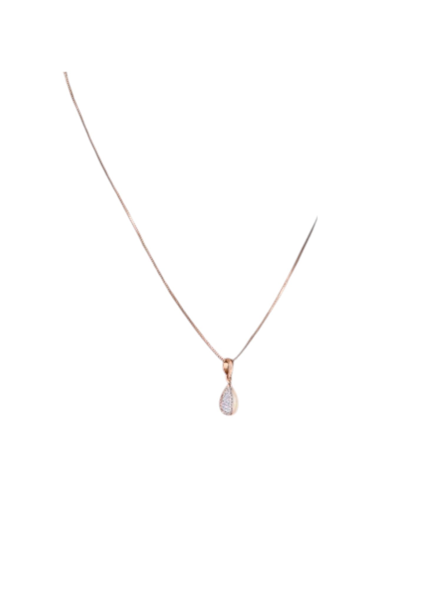 Trendy Drop Shape 925 Sterling Silver CZ Stone Rose Gold Plated Pendant With Chain For Women By Kesardeep
